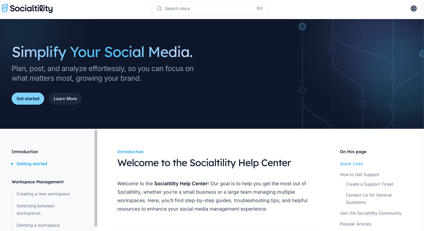 Socialtility help homepage at https://socialtility.com/help