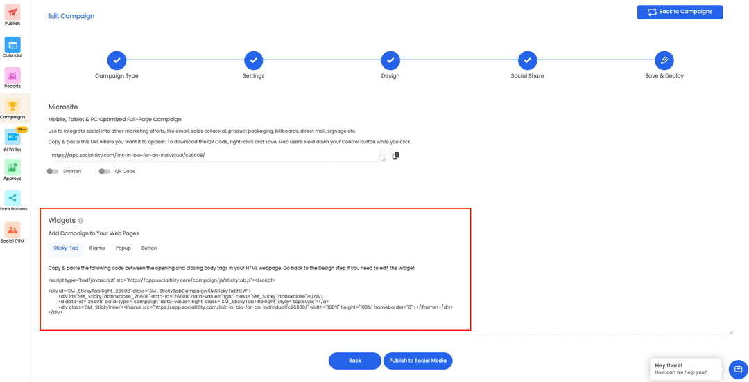 Socialtility campaign widget code